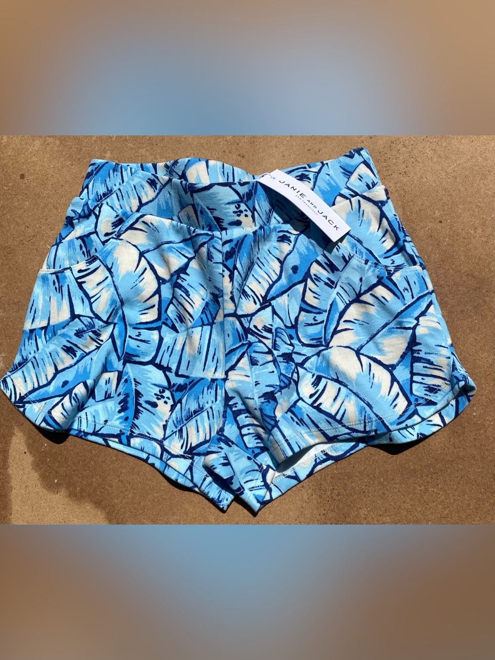 Janie and Jack Blue Leaf-Print Kids Swim Trunks